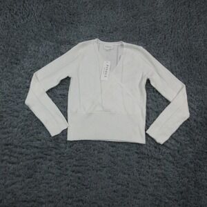 Pinque Sweater Womens Medium White Wrap V Neck Cropped Ribbed Hem Knit NWT